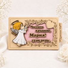 Дървен плик "Ангелче с цветя"